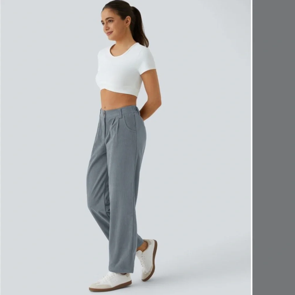 NWT Halara Mid Rise Zipper Pocket Corduroy Casual Pants Cloud Gray Blue Size L - Picture 3 of 7